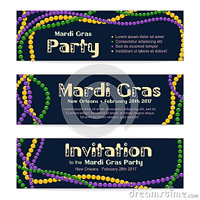 Three vector banners for Mardi Gras celebration, invitation to a Vector Illustration