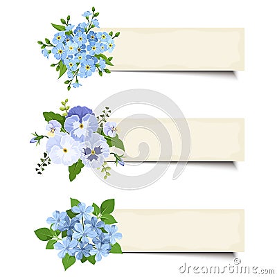 Three vector banners with various blue flowers. Eps-10. Vector Illustration