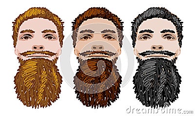 Three Vector Bearded Men Faces Vector Illustration