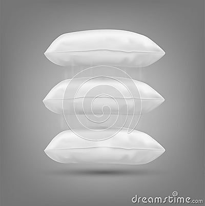 Three vector cushion falling on a gray background Vector Illustration