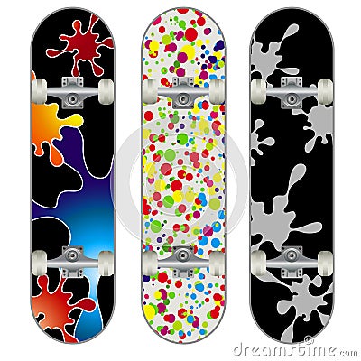 Three vector skateboard colorful designs Vector Illustration