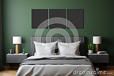 Three vertical frames on green color wall Stock Photo