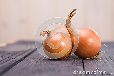 Three vibrant ripe onions Stock Photo