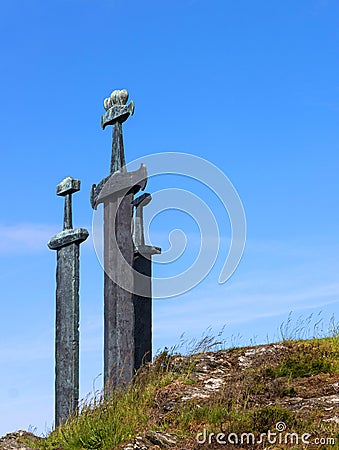 Three Viking stone swords near Stavanger in Norway Stock Photo