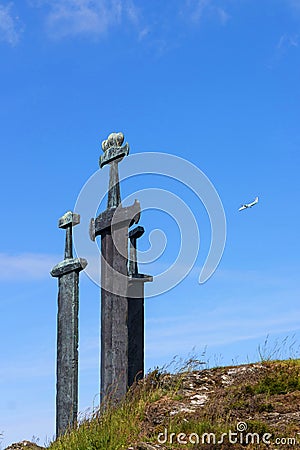 Three Viking stone swords near Stavanger in Norway Stock Photo