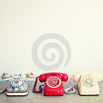 Three Vintage Telephones Stock Photo