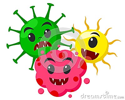 Three virus microbes on a white background. Vector Illustration