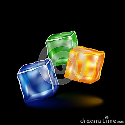 Three volumetric colored cubes on a black Vector Illustration