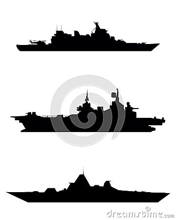 Three warship silhouette Vector Illustration
