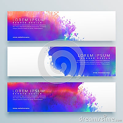 Three watercolor background header banner design Vector Illustration