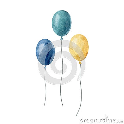 Three watercolor balloons isolated on white background Cartoon Illustration