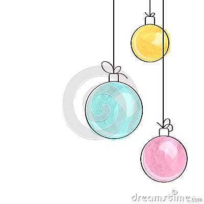 Three watercolor Christmas ball ornaments Vector Illustration