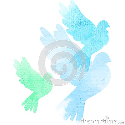 Three watercolor doves Vector Illustration