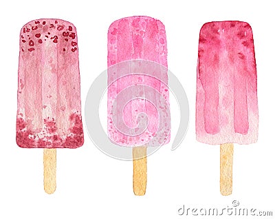 Three watercolor fruit popsicle Stock Photo