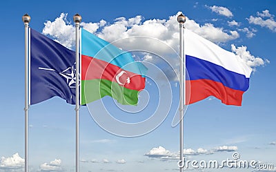 Three waving flags. - 3D illustration. â€“ Illustration Cartoon Illustration