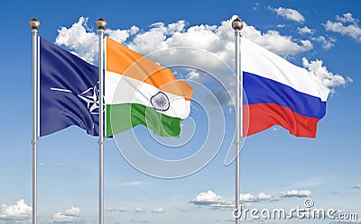 Three waving flags. - 3D illustration. â€“ Illustration Cartoon Illustration