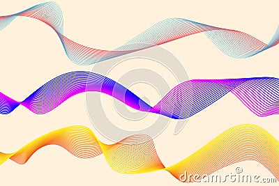 three wavy twisted mesh ribbons made of lines on a light background. Pattern for decoration, site design, abstract Vector Illustration