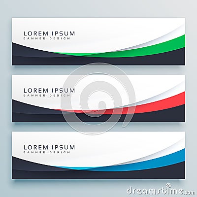 Three wavy web banners header design Vector Illustration