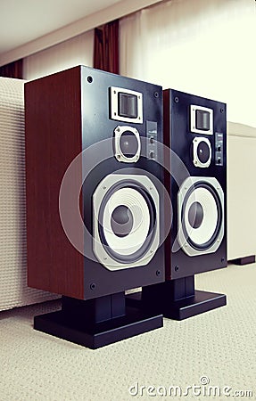 Three Way Big Audio Stereo Loud Speaker Closeup, loudspeaker pai