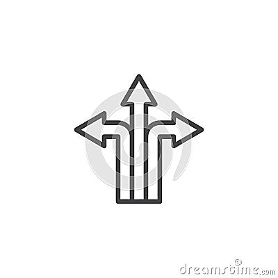 Three way direction arrows outline icon Vector Illustration