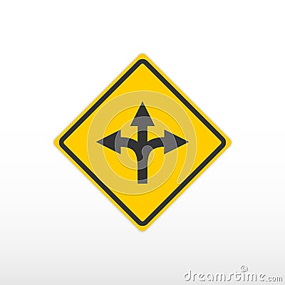 Three way fork road sign. Vector icon. Vector Illustration