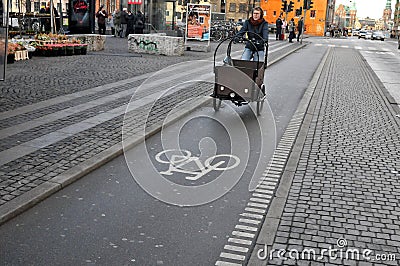 Three wheel bicycle transport in Copenhagen Denmark Editorial Stock Photo