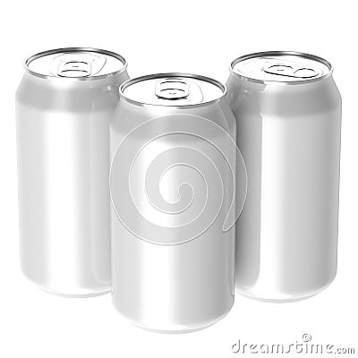 Three white beverage drink cans, PNG transparent b Stock Photo