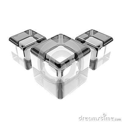 Three white glass cubes Stock Photo