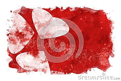 Three white hearts on red watercolor background, Valentineâ€™s Day Stock Photo