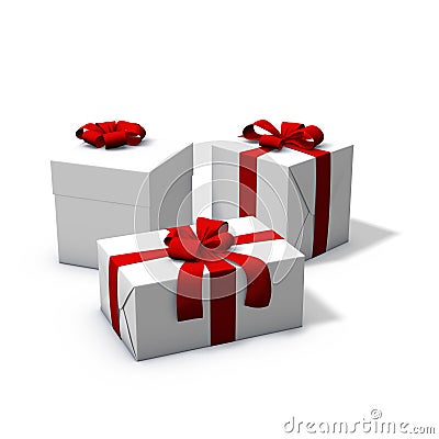Three white and red presents Cartoon Illustration