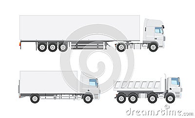 Three white vector trucks Vector Illustration