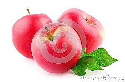 Three whole pink apples isolated on white background Stock Photo