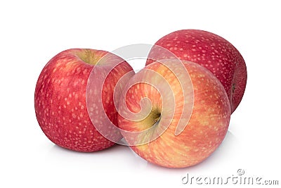 Three whole pink lady apple isolated on white Stock Photo