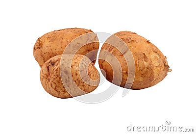 Three whole potatoes white background Stock Photo