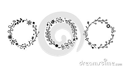 Three Wildflower wreaths. Vector stock illustration for poster Vector Illustration