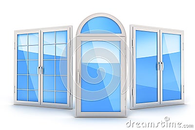 Three window on white background Cartoon Illustration