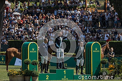 The three winners of the CSIO5* Grand Prix Rome 2023 Editorial Stock Photo