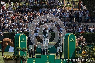 The three winners of the CSIO5* Grand Prix Rome 2023 Editorial Stock Photo