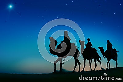 Three Wise Men Camel Travel Desert Bethlehem Concept Stock Photo