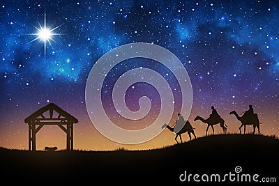 Three wise men go for the star of Bethlehem Stock Photo