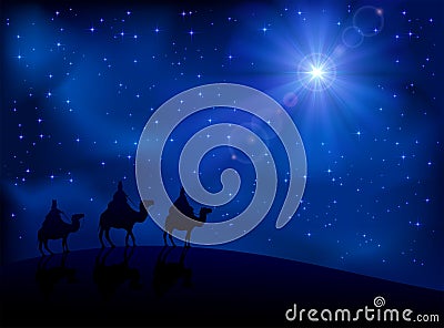 Three wise men and star Vector Illustration