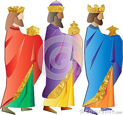 three wise men or three kings. Nativity illustration. Cartoon Illustration