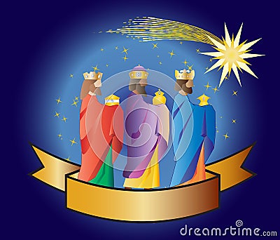 three wise men or three kings. Nativity illustration Christmas c Cartoon Illustration