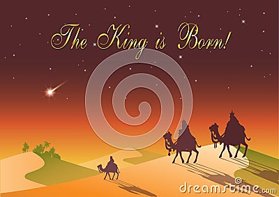 Three Wise Men are visiting Jesus Christ after His birth Cartoon Illustration