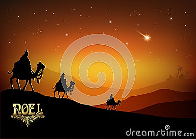 Three Wise Men are visiting Jesus Christ after His birth Cartoon Illustration