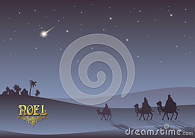 Three Wise Men are visiting Jesus Christ after His birth Cartoon Illustration