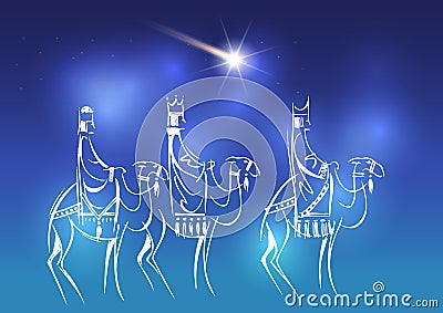 Three Wise Men are visiting Jesus Christ after His birth Cartoon Illustration