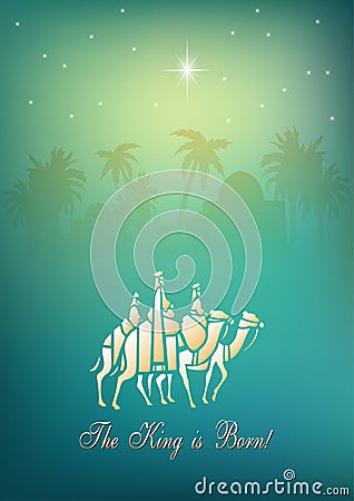 Three Wise Men are visiting Jesus Christ after His birth Vector Illustration