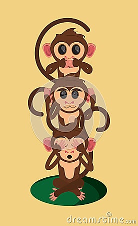 Three wise monkeys cartoon Vector Illustration