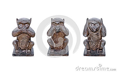 Three wise monkeys see no evil, hear no evil, speak no evil Stock Photo